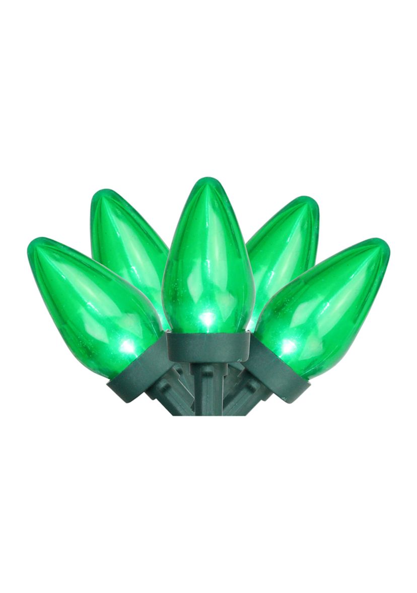 25 Green LED C7 Christmas Lights - 16 ft Green Wire