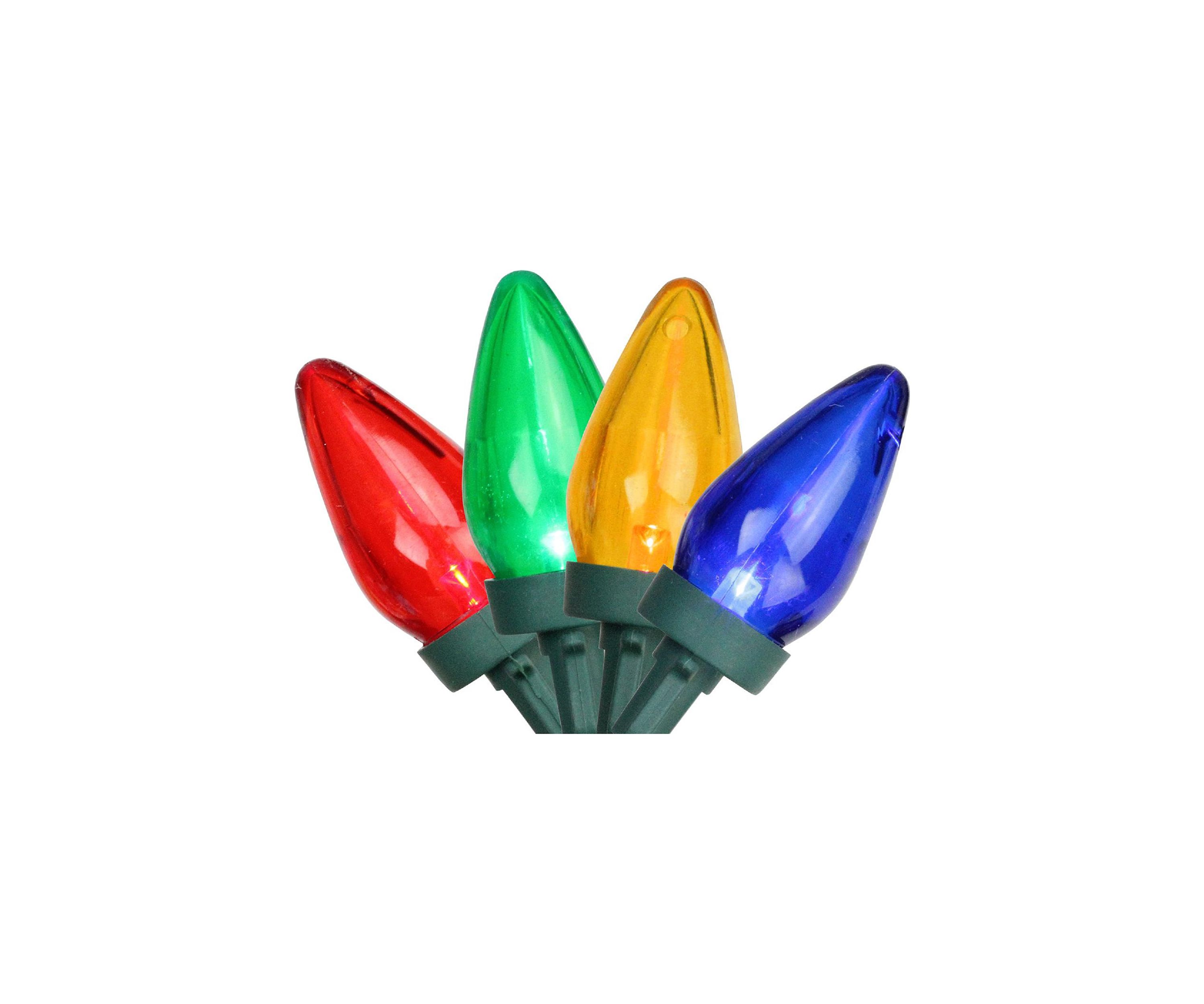 25 Vibrantly Colored LED C7 Christmas Lights - 16 ft Green Wire