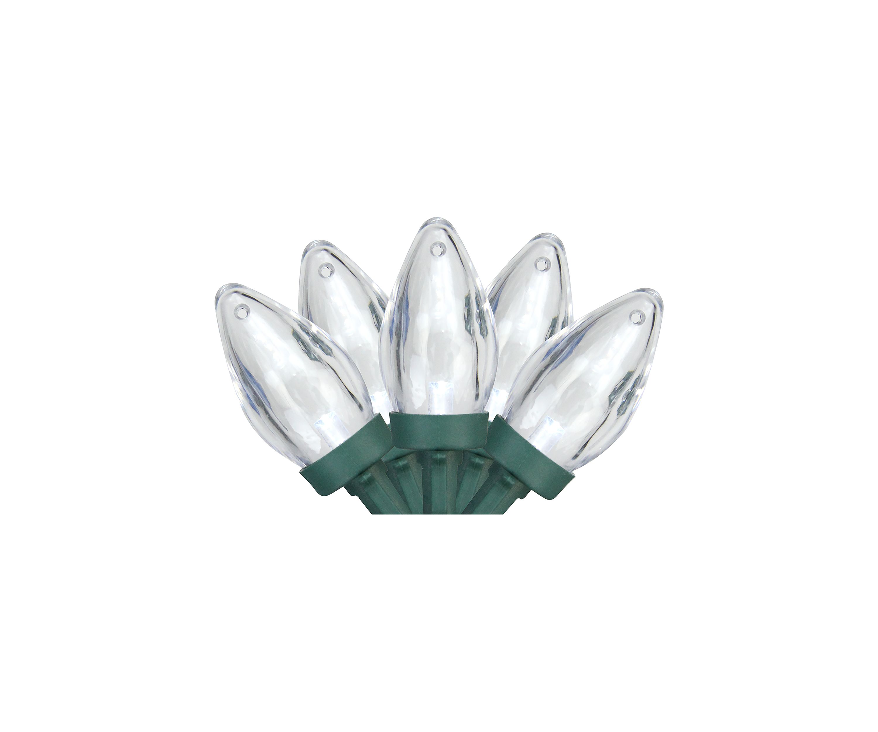25 Pure White LED C7 Mini Christmas Lights - 16 ft Green Wire