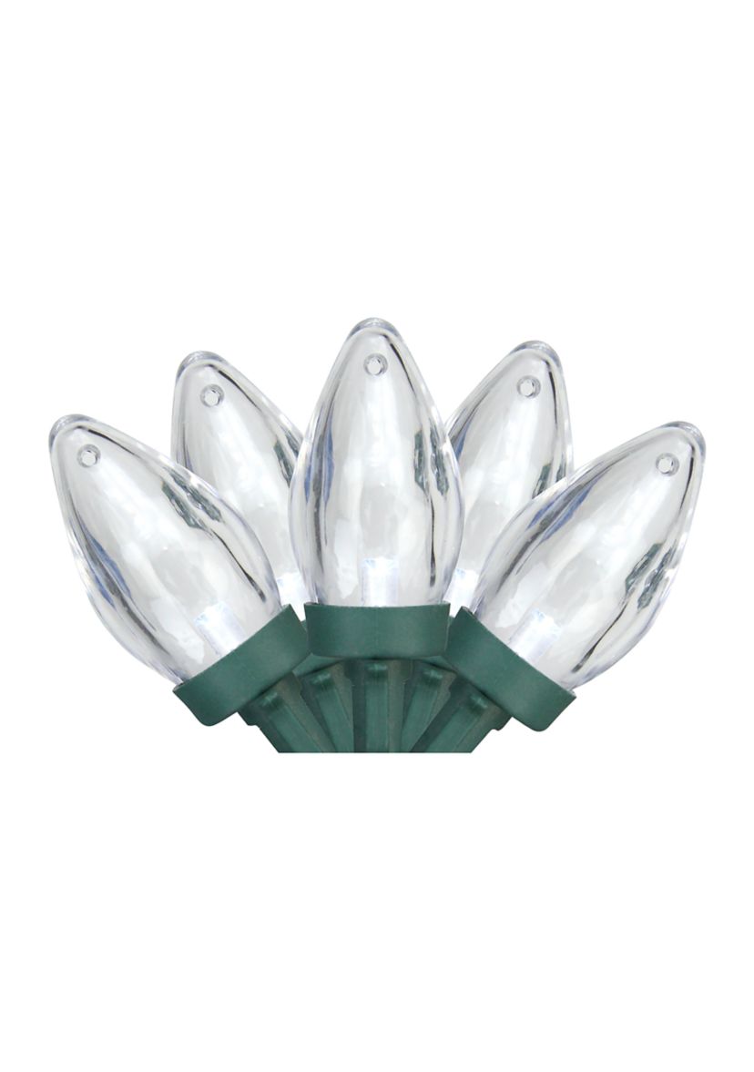 25 Pure White LED C7 Mini Christmas Lights - 16 ft Green Wire