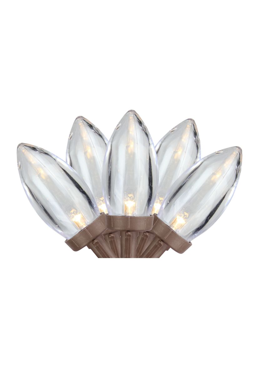 25 Warm White LED C9 Christmas Lights - 16 ft Brown Wire