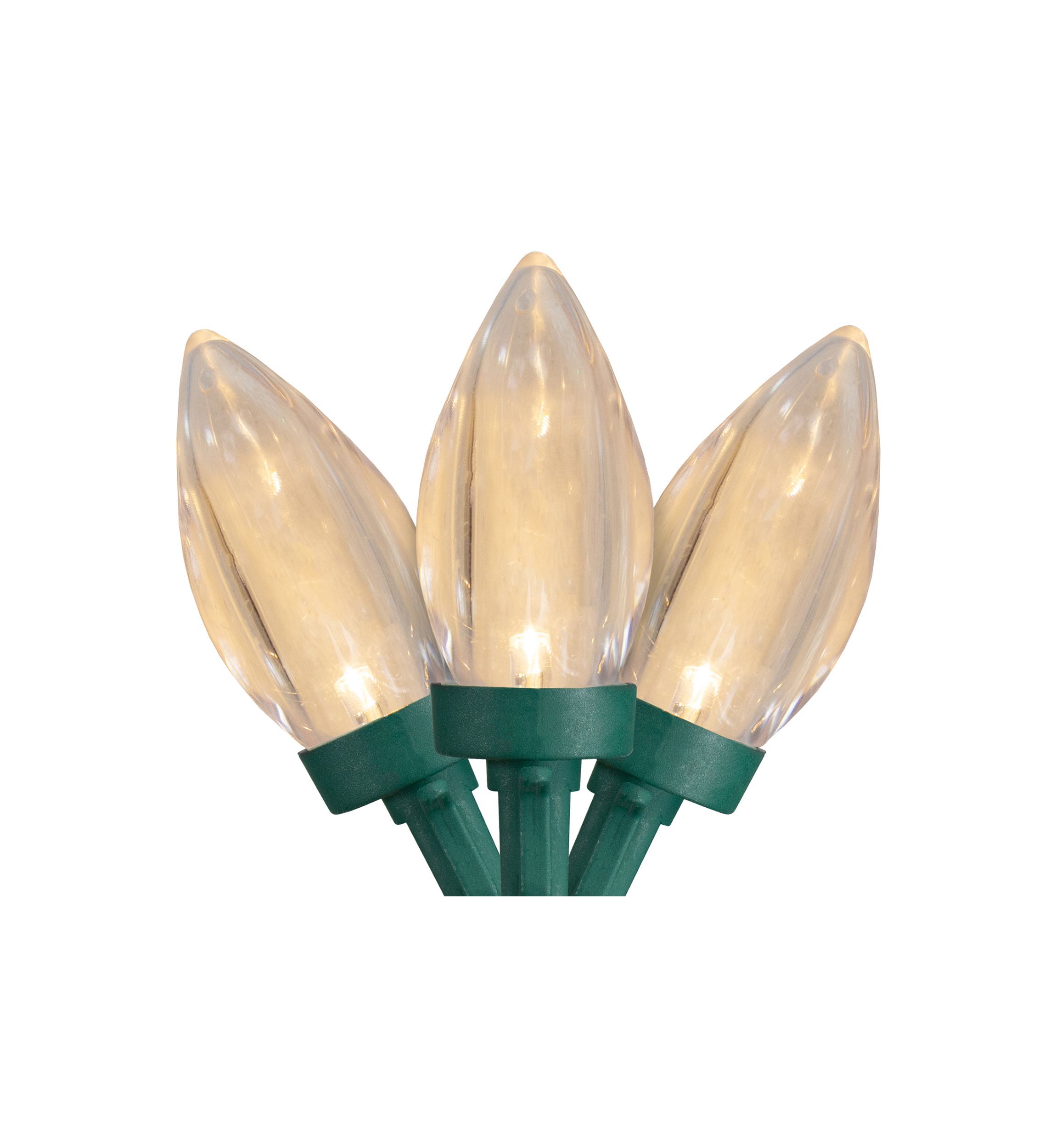 25 Warm White LED C9 Christmas Lights - 16 ft Green Wire