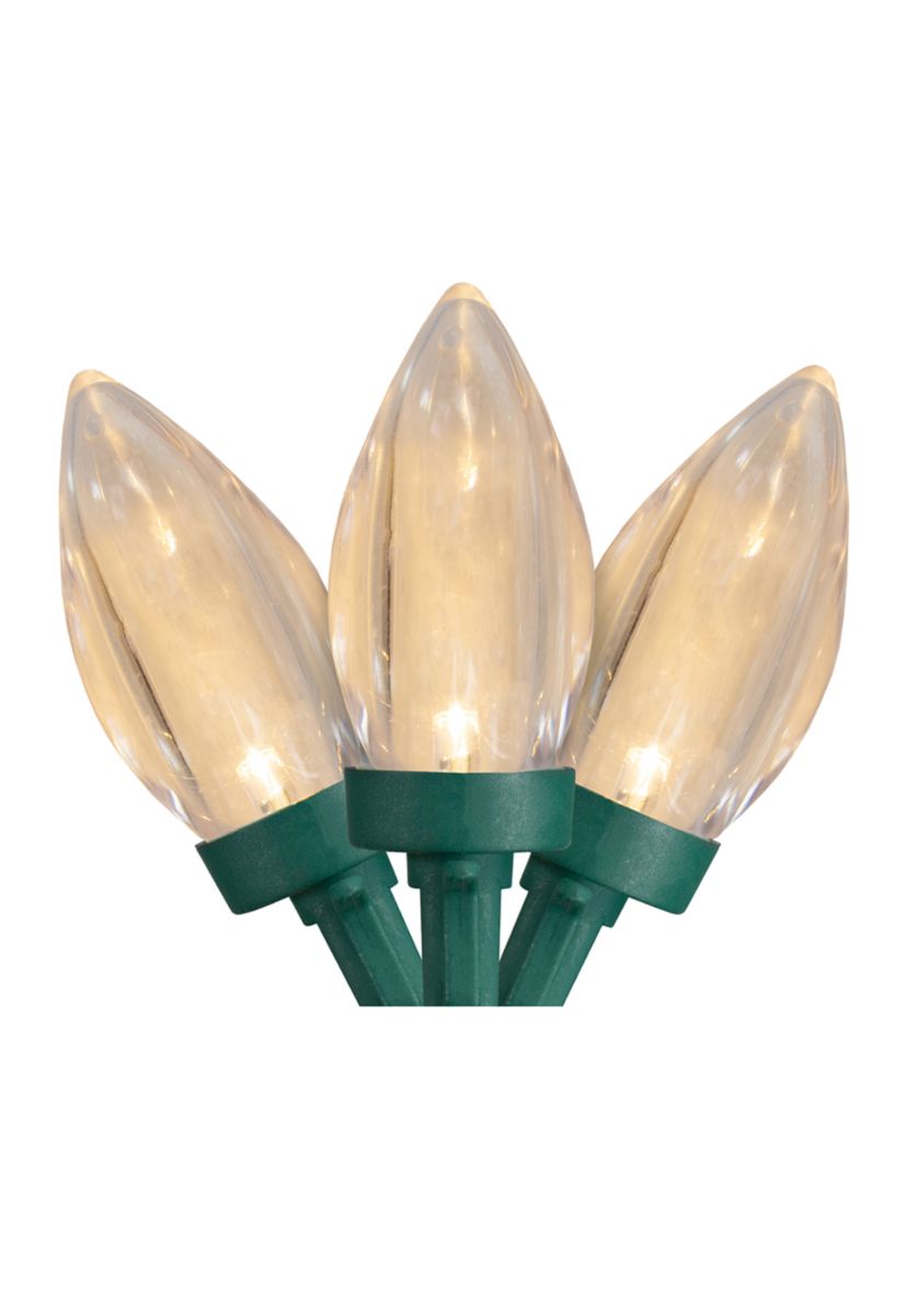 25 Warm White LED C9 Christmas Lights - 16 ft Green Wire