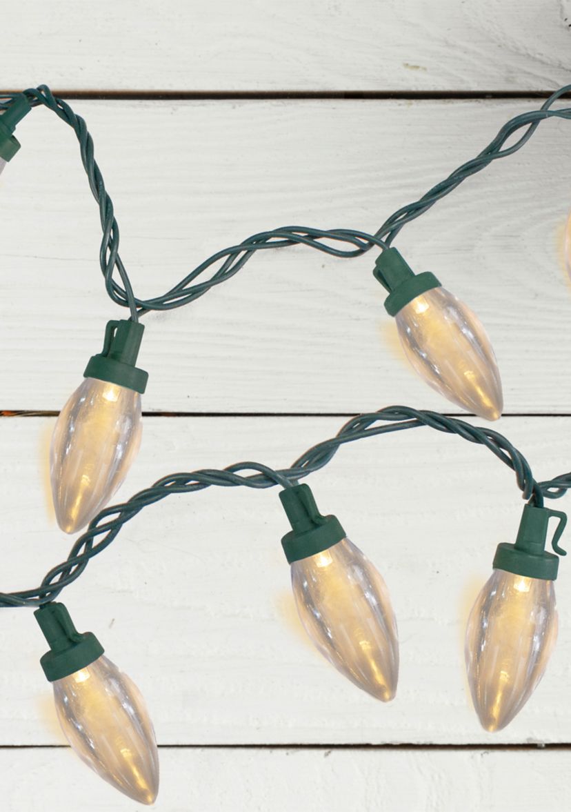 25 Warm White LED C9 Christmas Lights - 16 ft Green Wire
