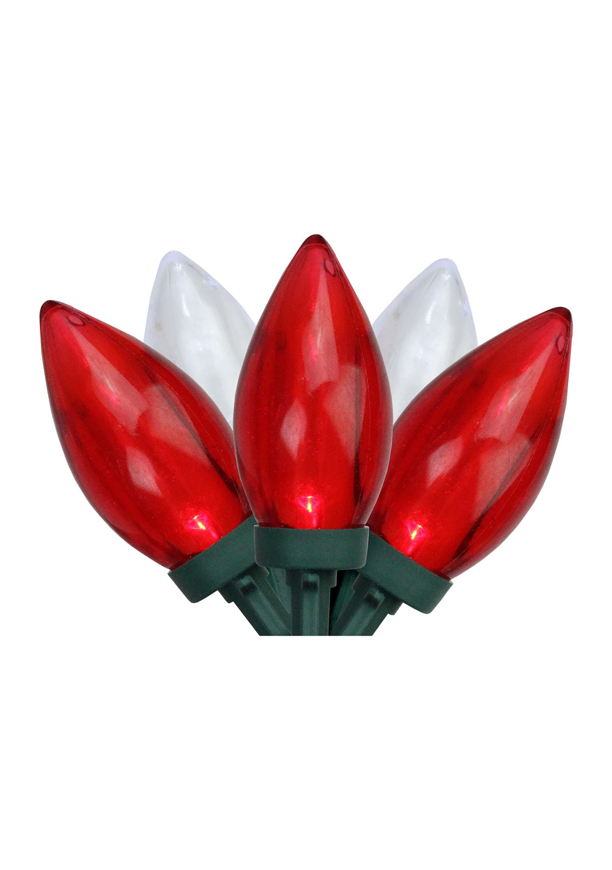 25 Red and Pure White C9 Christmas Lights - 16 ft Green Wire