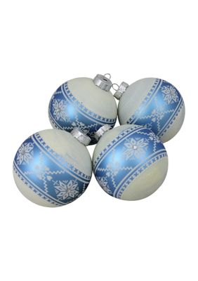 12ct Silver & Blue Iridescent Glass Christmas Ball Ornaments 4 (101mm)