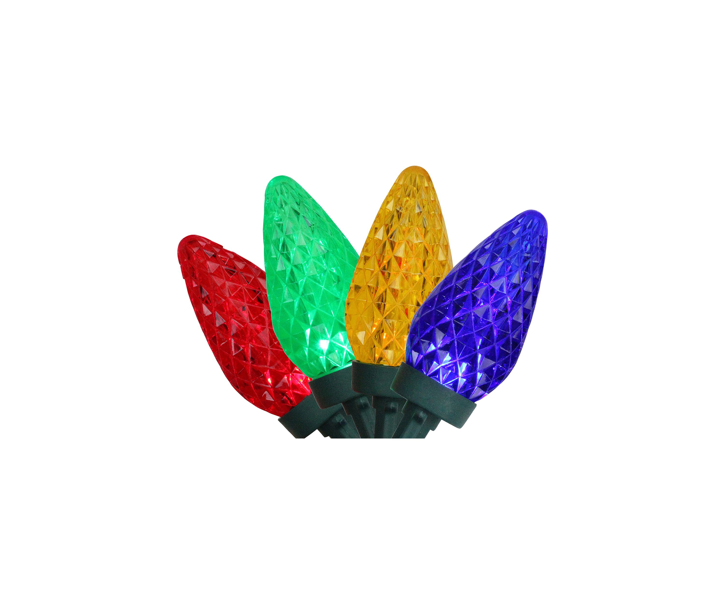 100 Multi-Color Faceted LED C9 Christmas Lights - 66 ft Green Wire