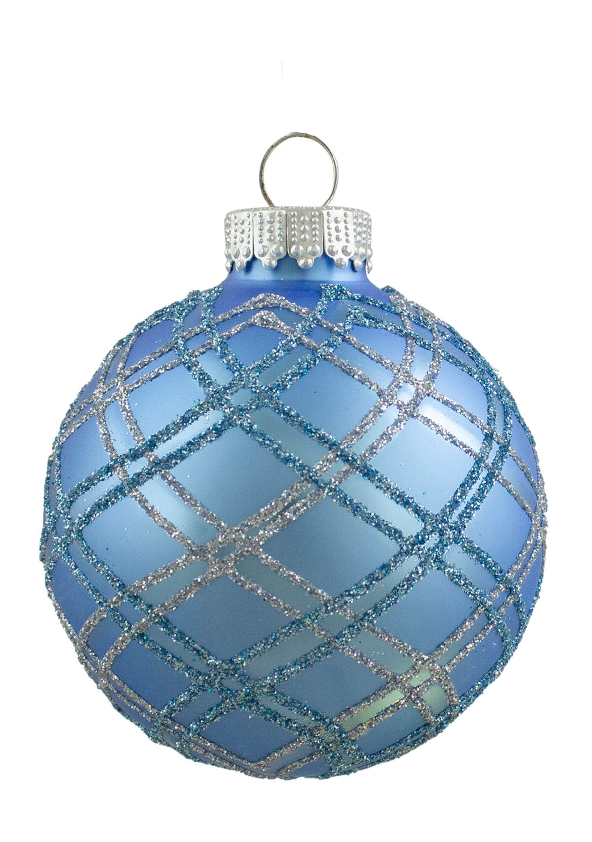 4ct Blue and Silver Plaid Glitter Glass Christmas Ornament Ball Set 2.75Inch (70mm)