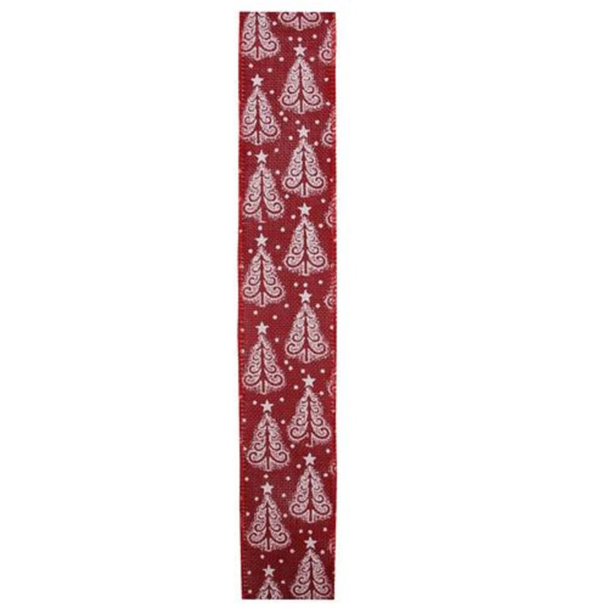 Cranberry Red and White Trees Burlap Wired Christmas Craft Ribbon 2.5" x 10 Yards