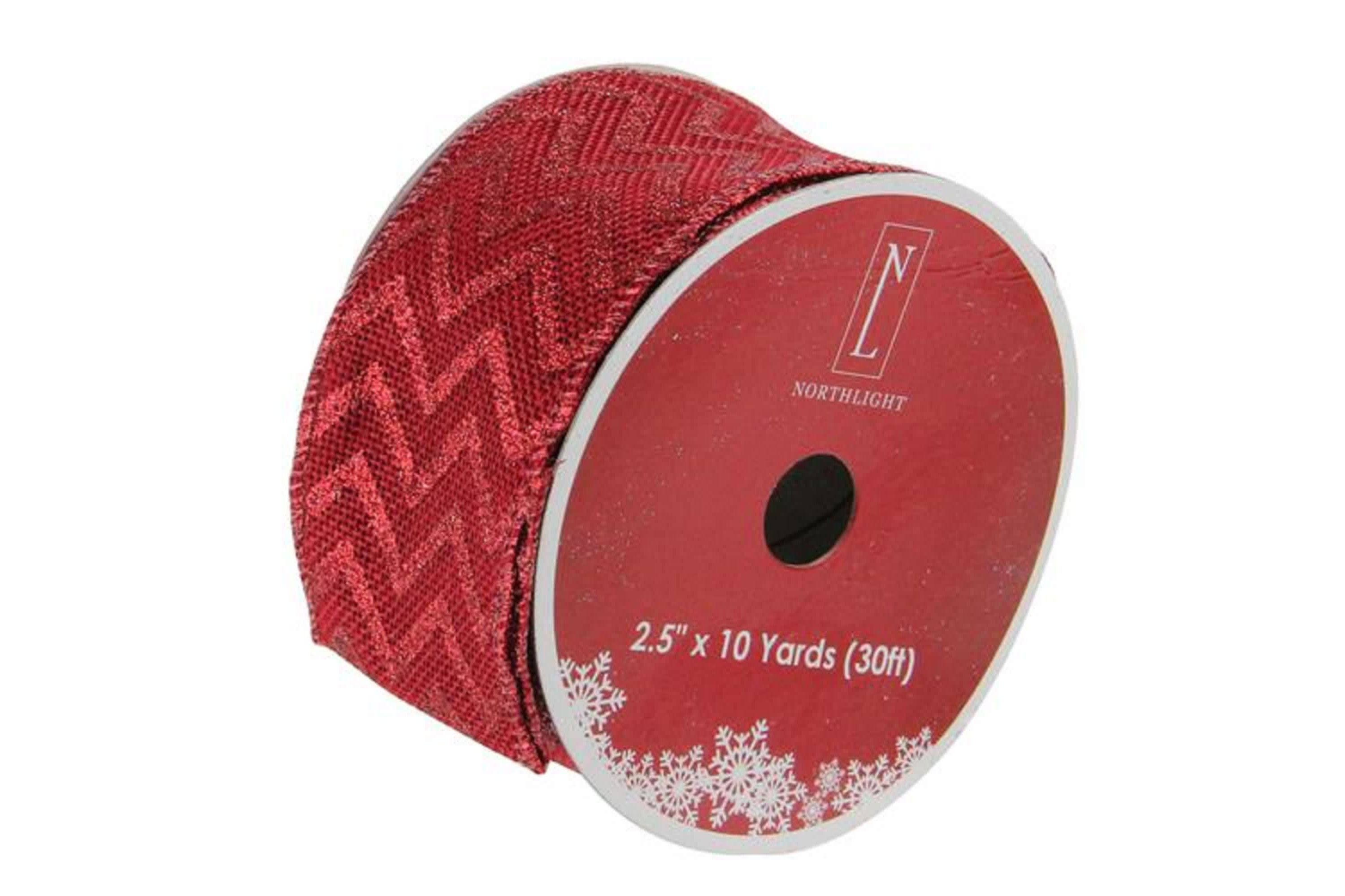 Wine Red Glitter Chevron Wired Christmas Craft Ribbon 2.5" x 10 Yards