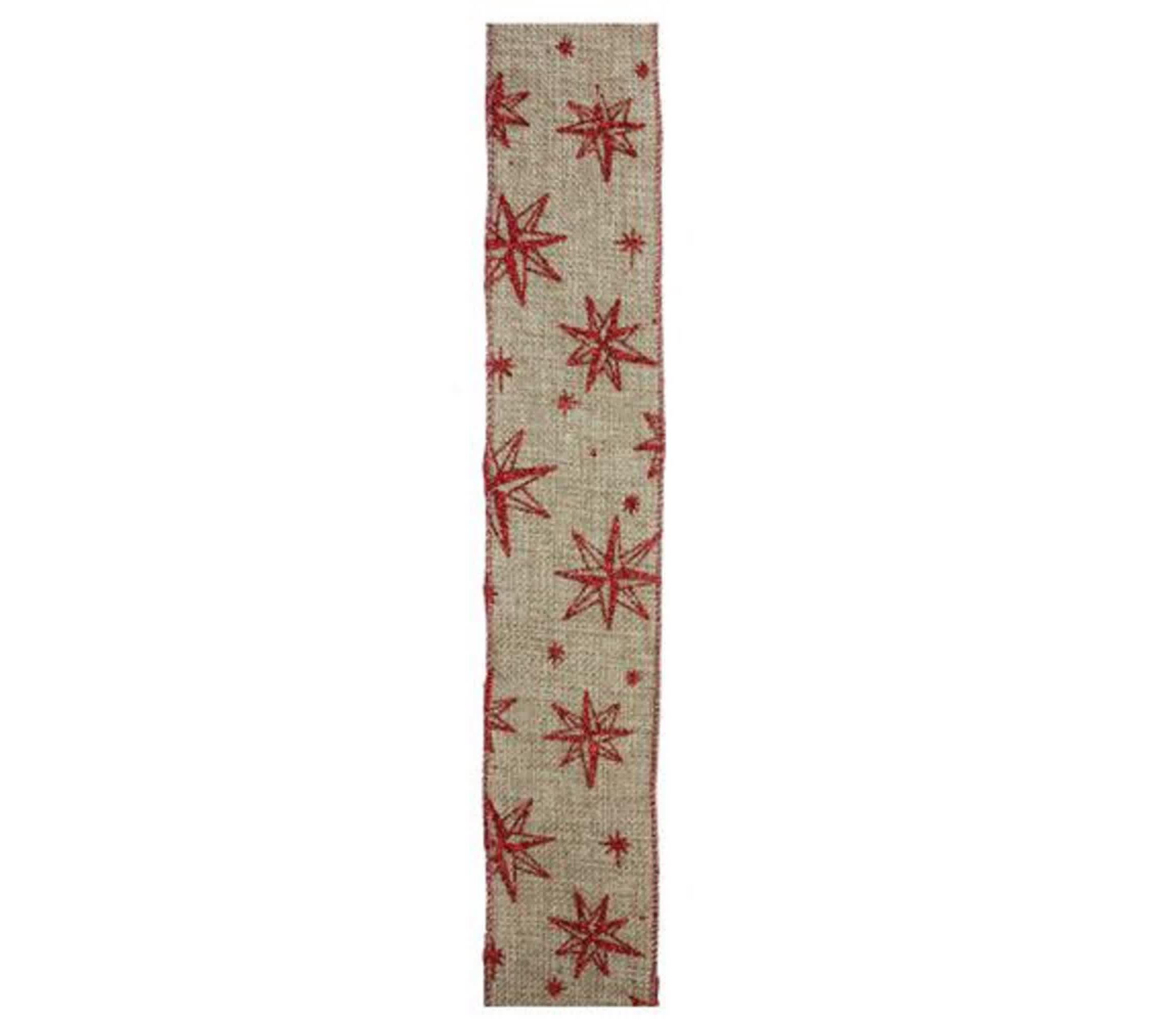 Red and Beige Star Wired Christmas Craft Ribbon 2.5" x 10 Yards
