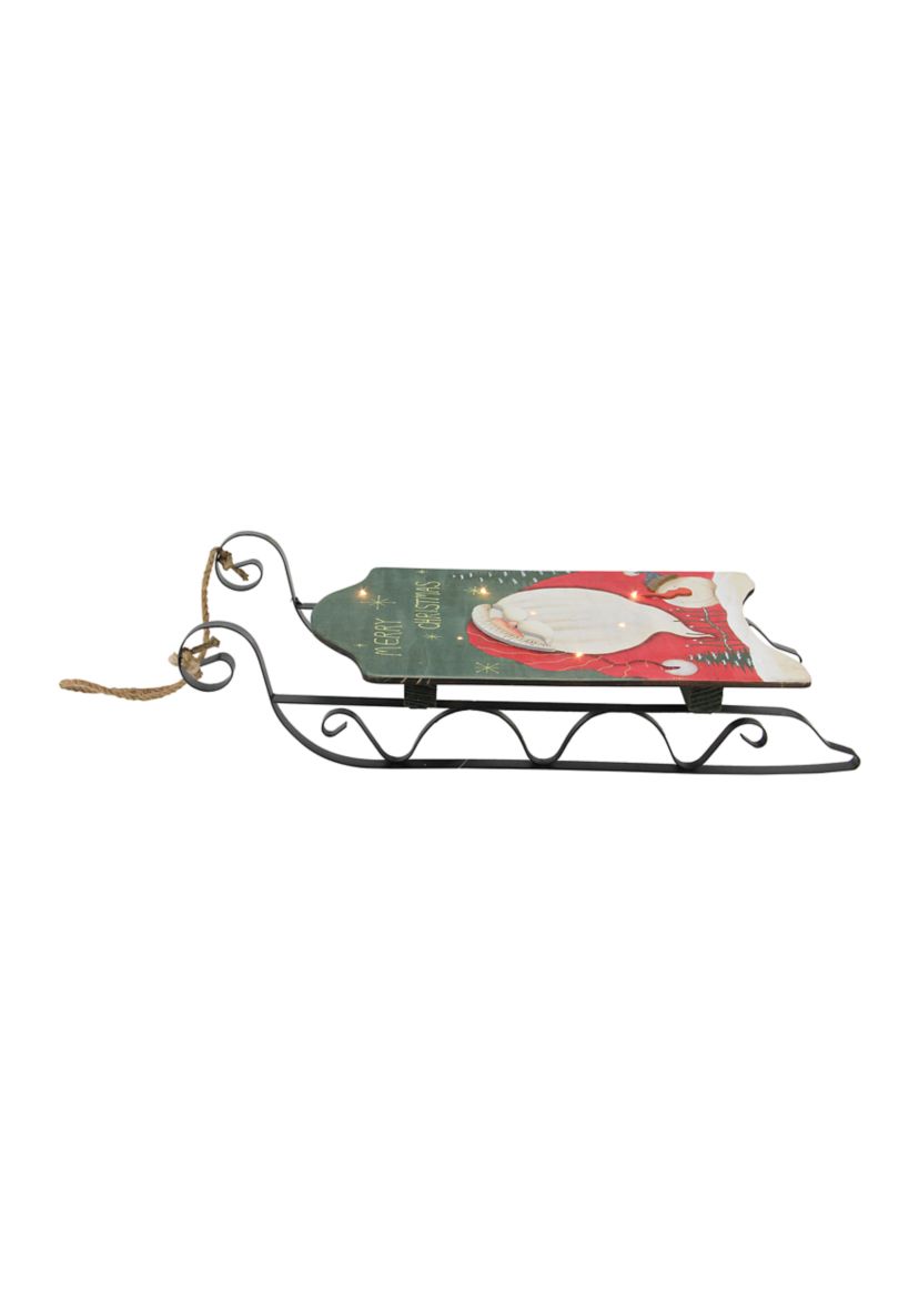 19.5Inch Hanging Wooden and Metal Santa Claus LED Decorative Christmas Sleigh