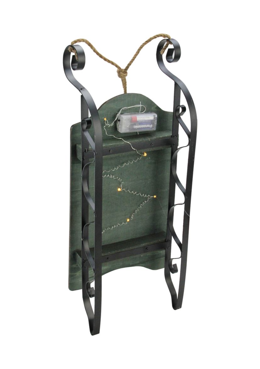19.5Inch Hanging Wooden and Metal Santa Claus LED Decorative Christmas Sleigh