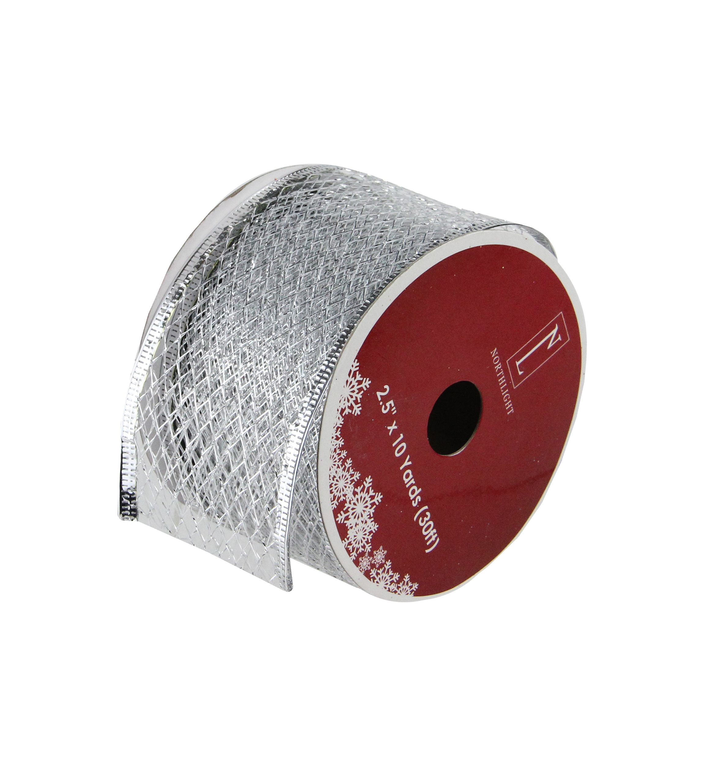 Pack of 12 Glittering Silver Metallic Lattice Christmas Wired Craft Ribbons - 2.5Inch x 120 Yards