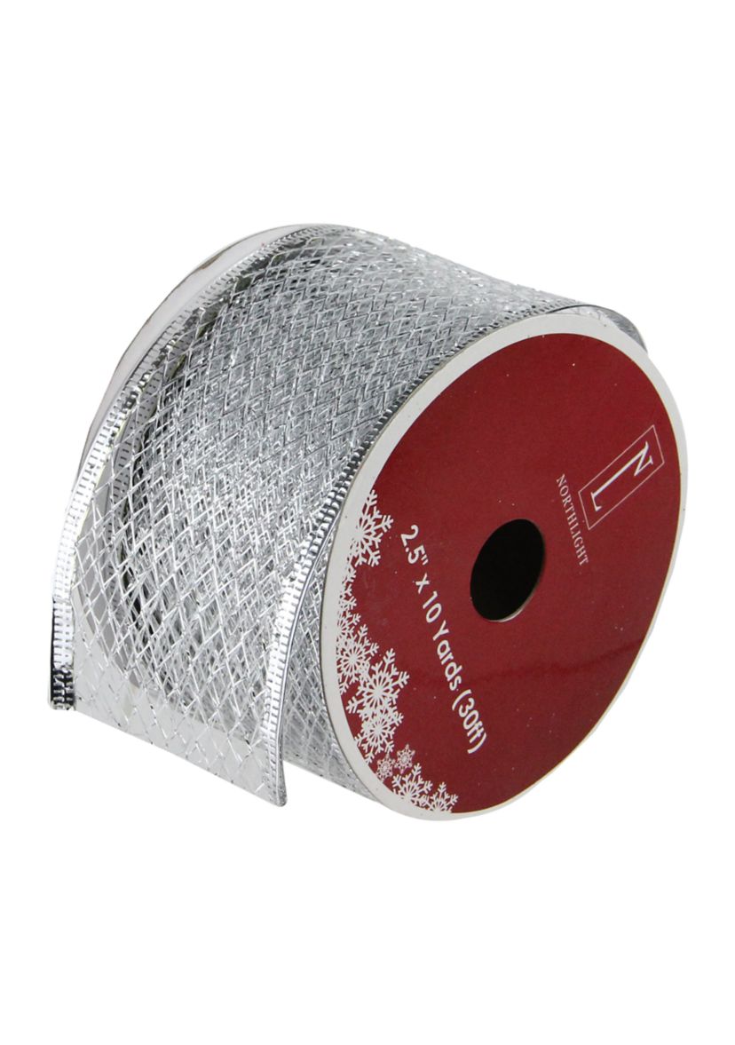 Pack of 12 Glittering Silver Metallic Lattice Christmas Wired Craft Ribbons - 2.5Inch x 120 Yards
