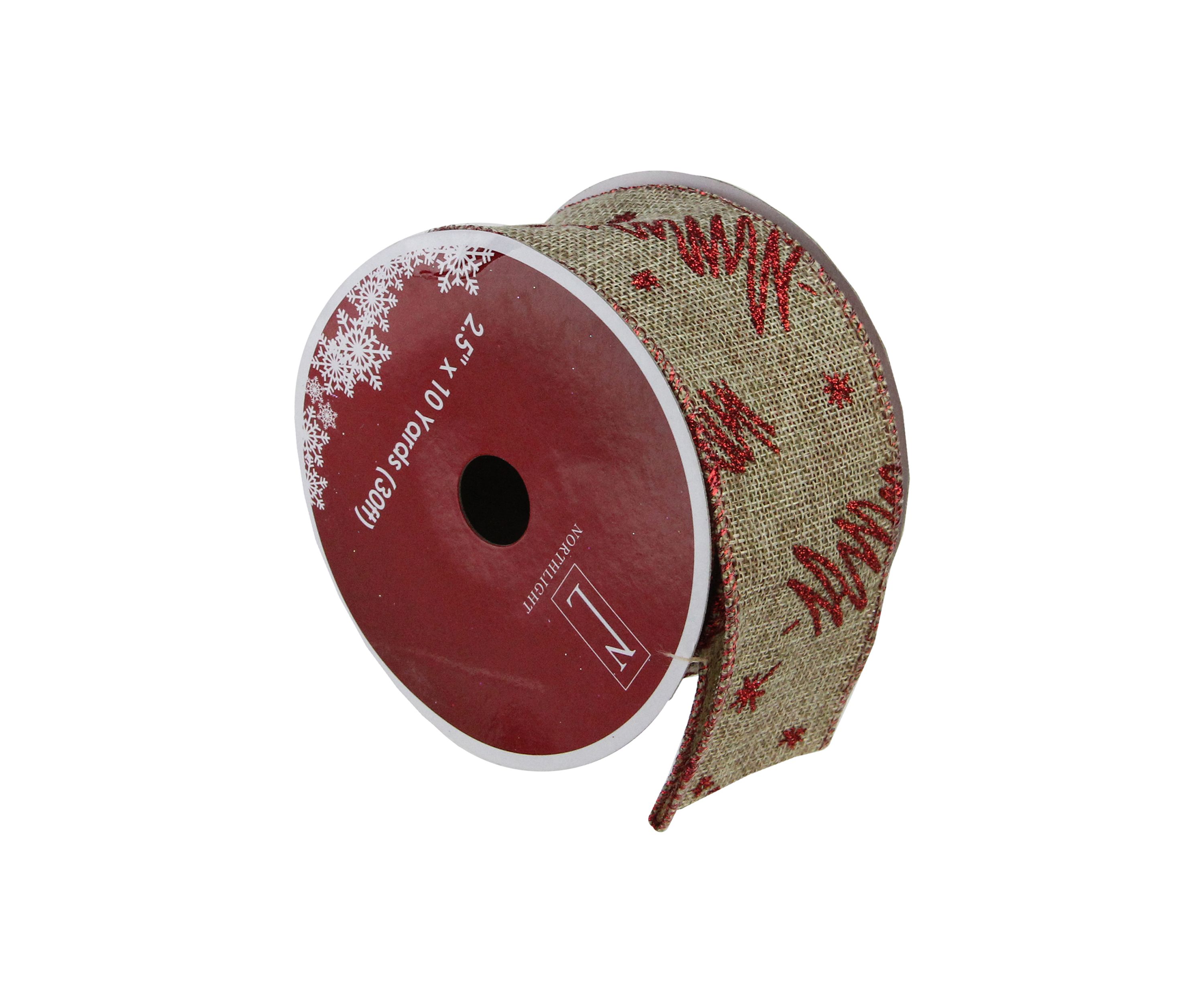 Pack of 12 Red and Beige Christmas Tree Wired Craft Ribbons - 2.5Inch x 120 Yards