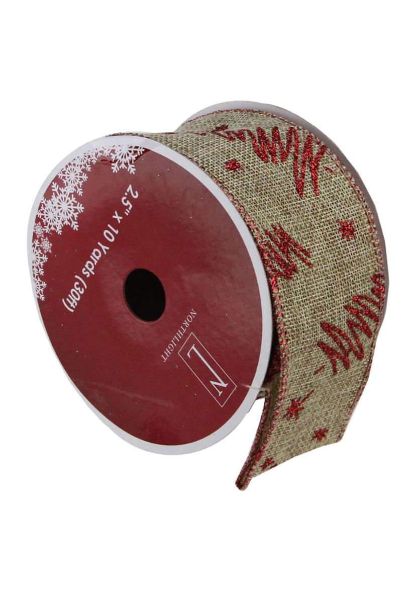 Pack of 12 Red and Beige Christmas Tree Wired Craft Ribbons - 2.5Inch x 120 Yards