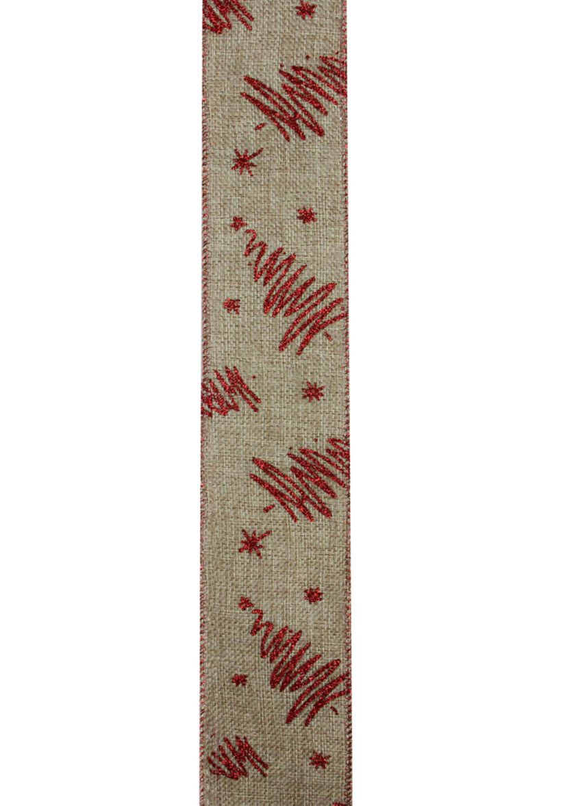 Pack of 12 Red and Beige Christmas Tree Wired Craft Ribbons - 2.5Inch x 120 Yards