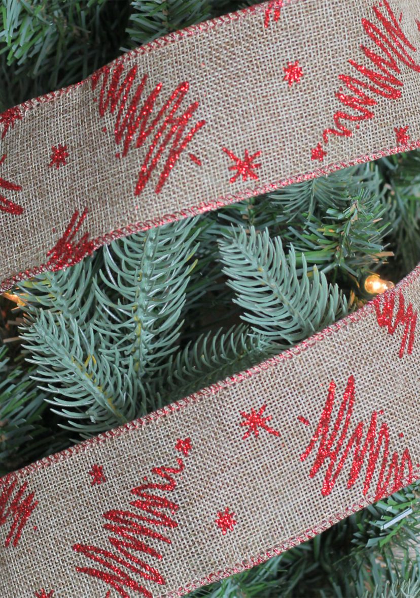Pack of 12 Red and Beige Christmas Tree Wired Craft Ribbons - 2.5Inch x 120 Yards