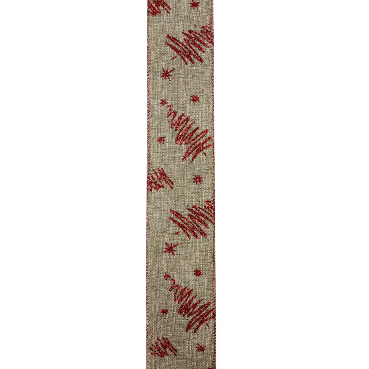 Red and Beige Christmas Tree Wired Craft Ribbon 2.5" x 10 Yards