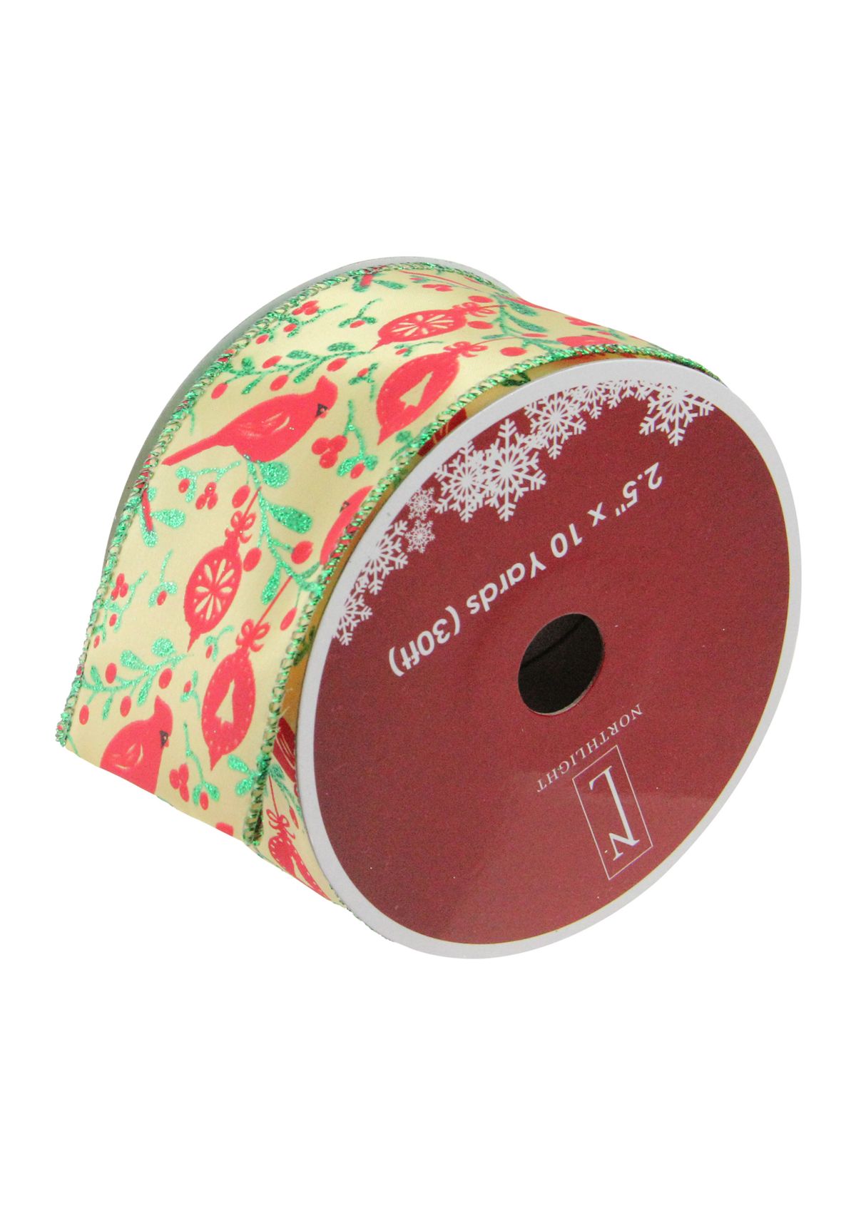 Club Pack of 12 Green and Ivory Cardinals Wired Christmas Craft Ribbon Spools 2.5Inch x 120 Yards