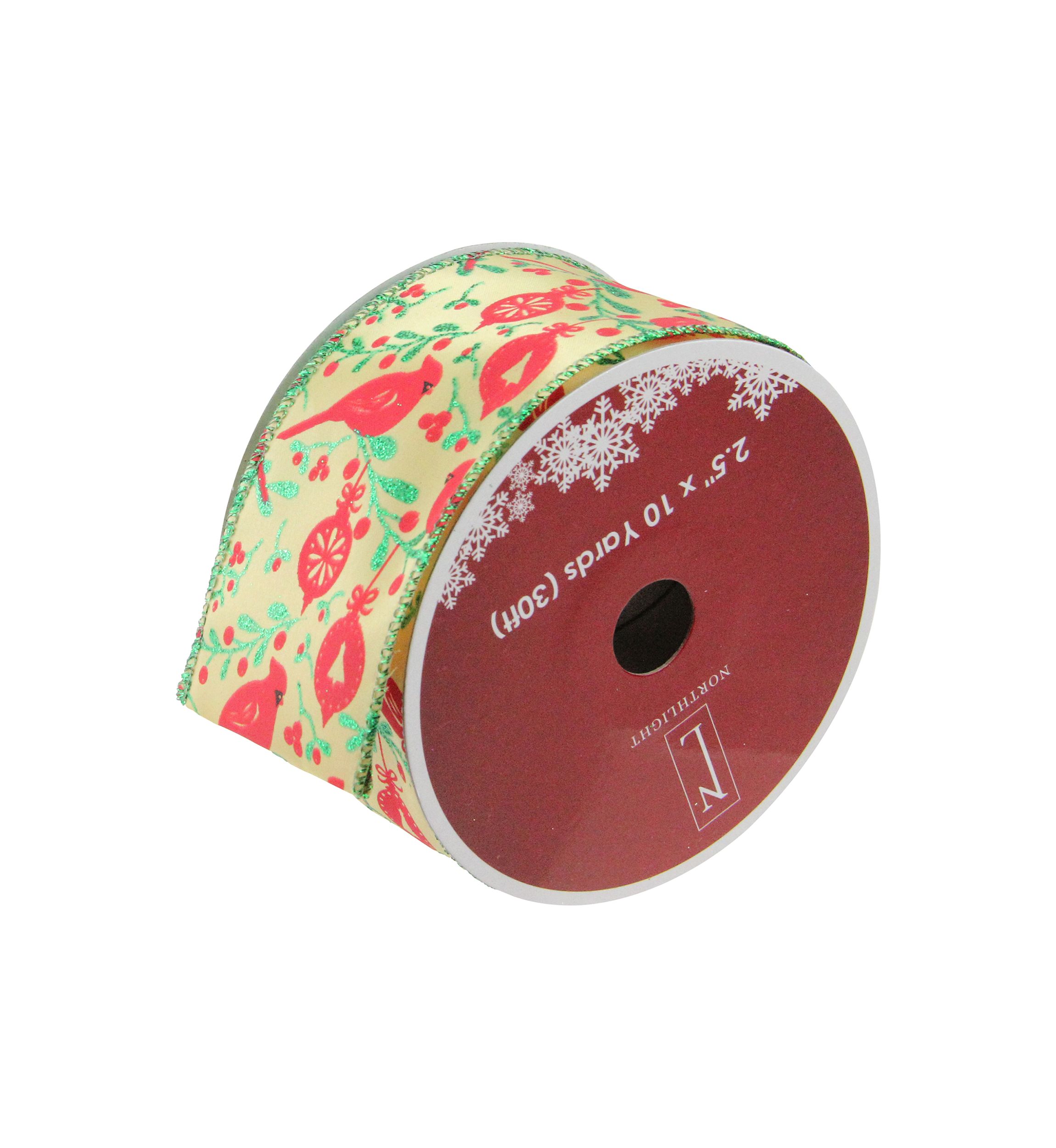Club Pack of 12 Green and Ivory Cardinals Wired Christmas Craft Ribbon Spools 2.5Inch x 120 Yards