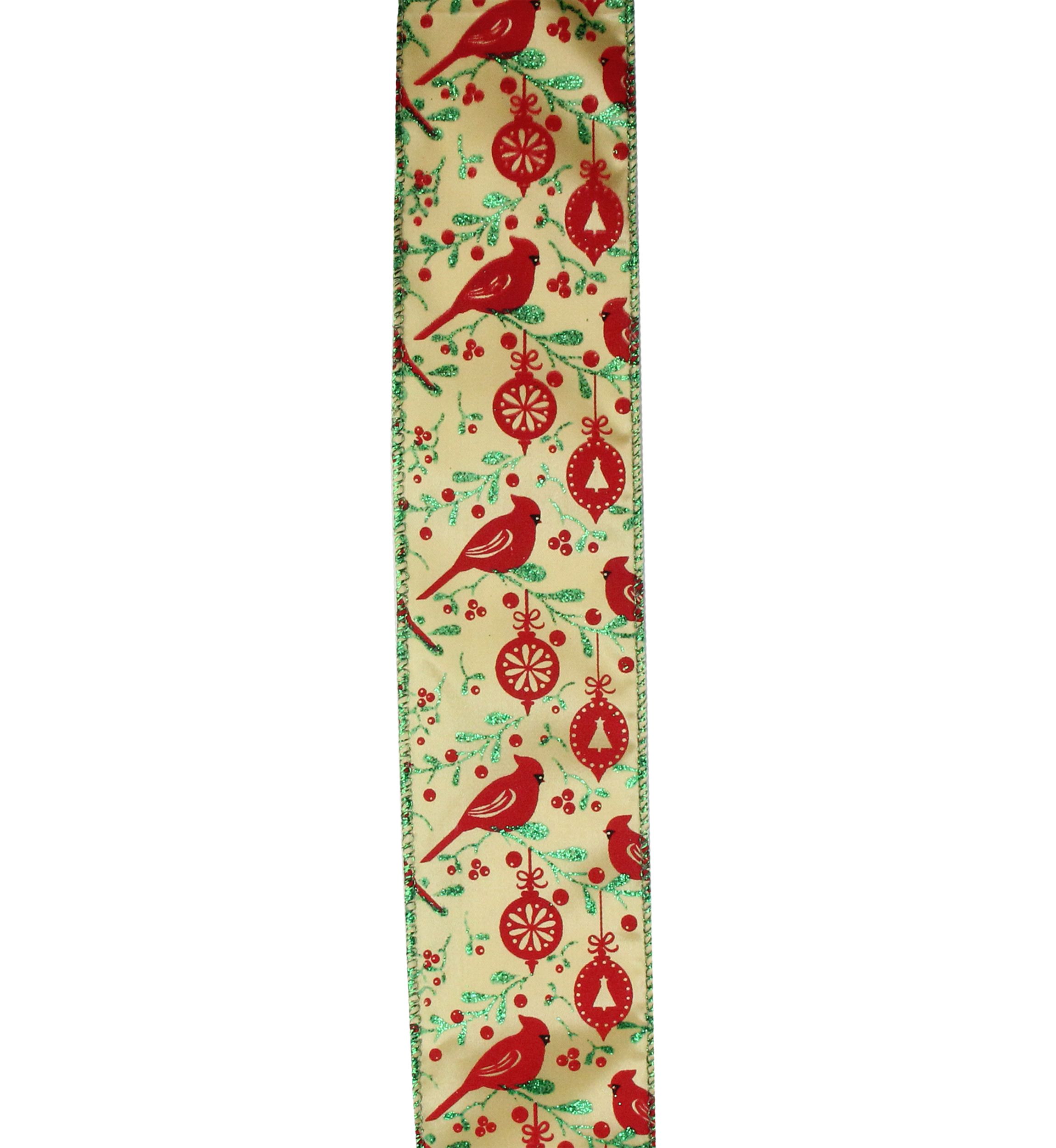 Club Pack of 12 Green and Ivory Cardinals Wired Christmas Craft Ribbon Spools 2.5Inch x 120 Yards