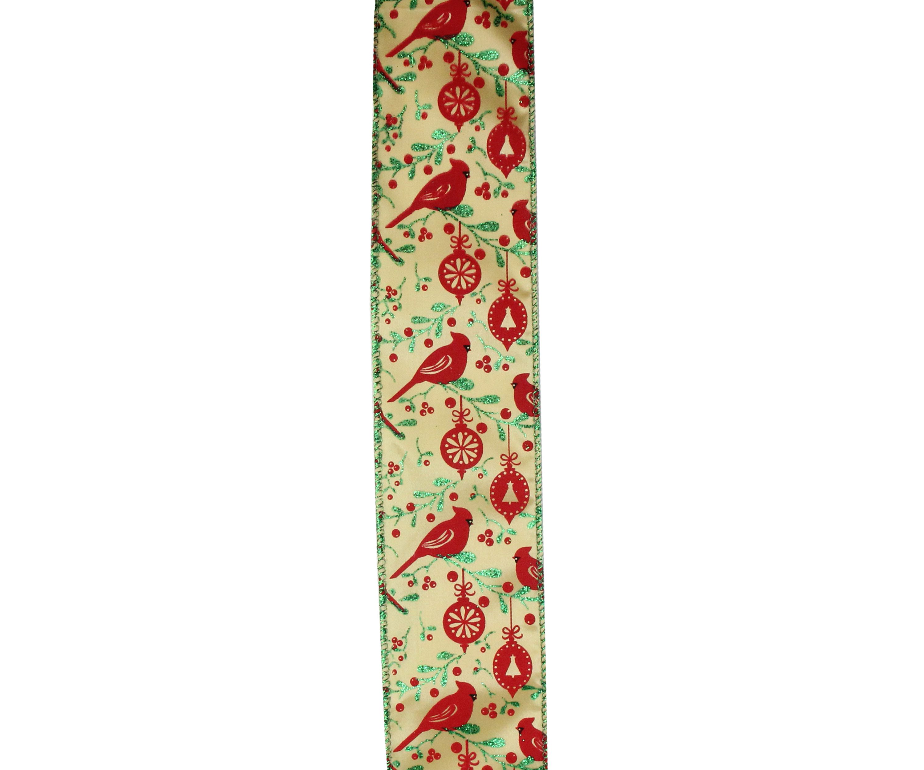 Club Pack of 12 Green and Ivory Cardinals Wired Christmas Craft Ribbon Spools 2.5Inch x 120 Yards