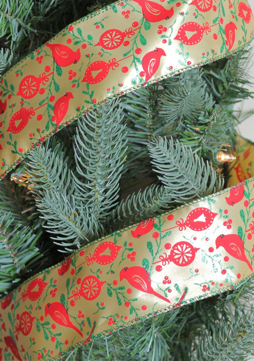 Club Pack of 12 Green and Ivory Cardinals Wired Christmas Craft Ribbon Spools 2.5Inch x 120 Yards