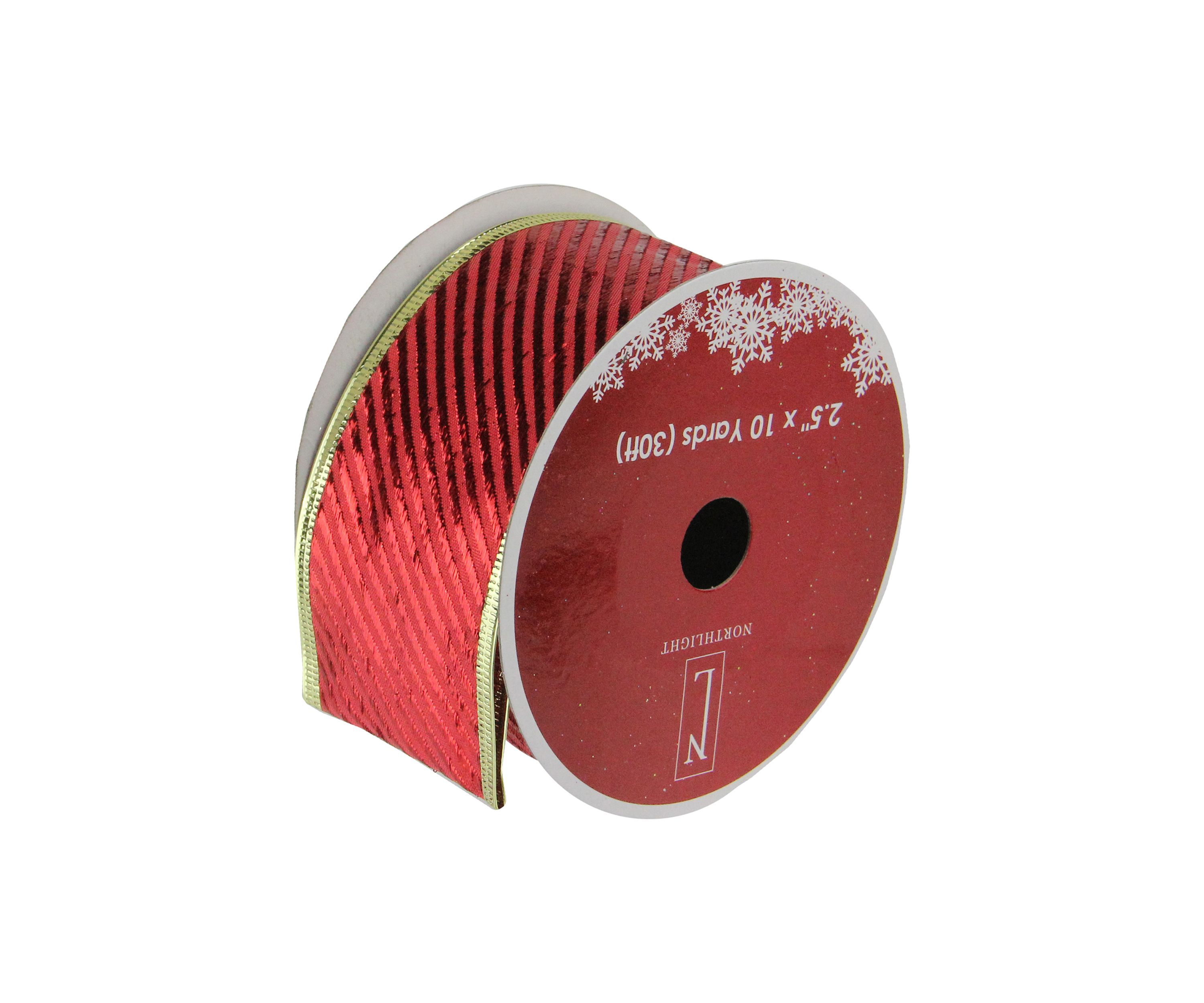 Club Pack of 12 Shiny Red and Gold Striped Christmas Craft Ribbon Spools 2.5Inch x 120 Yards