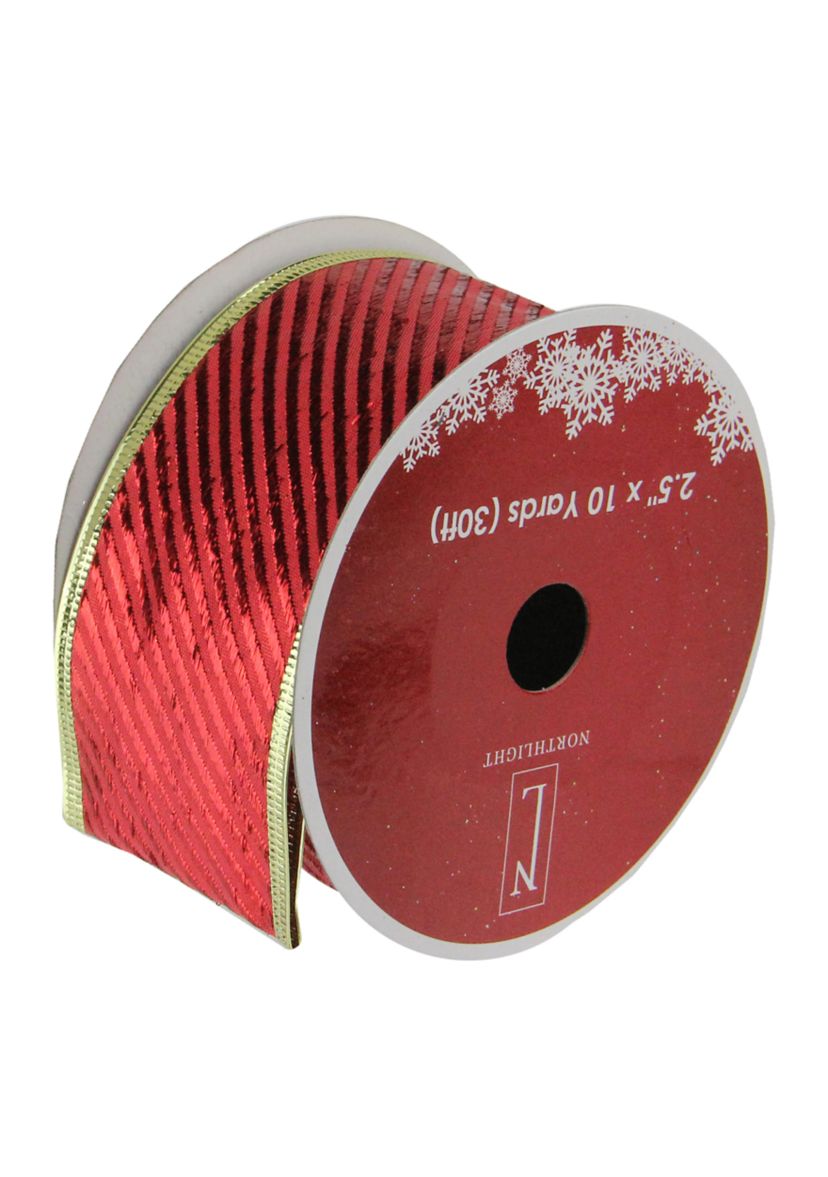 Club Pack of 12 Shiny Red and Gold Striped Christmas Craft Ribbon Spools 2.5Inch x 120 Yards