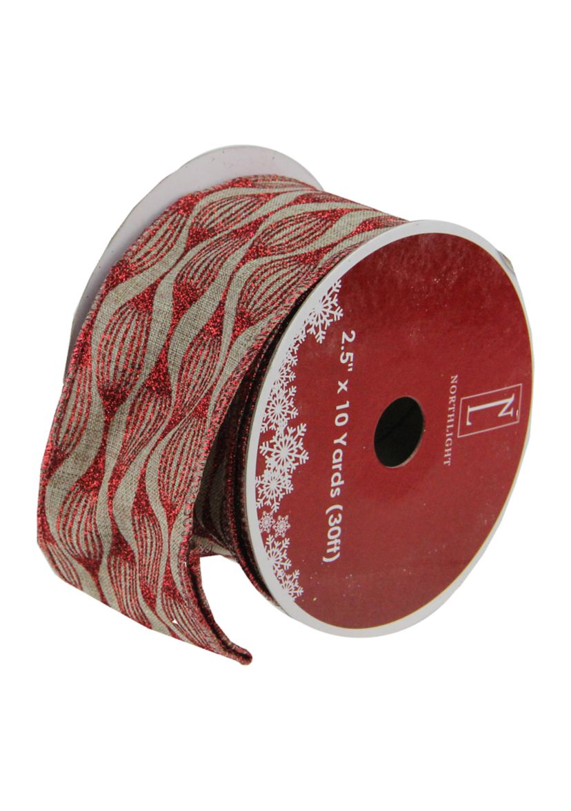 Club Pack of 12 Red and Beige Christmas Wired Craft Ribbons 2.5Inch x 120 Yards