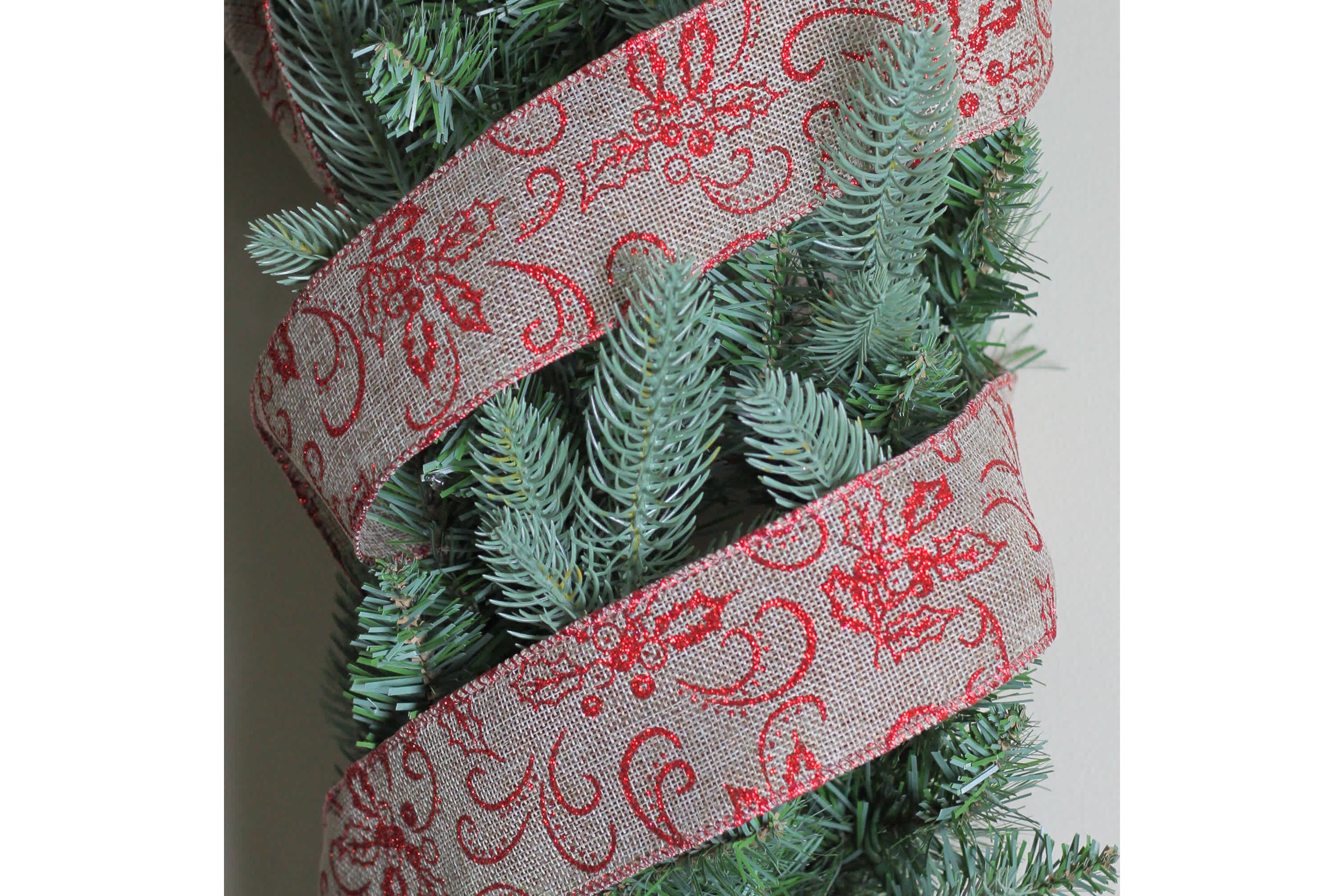 Red and Beige Christmas Wired Craft Ribbon 2.5" x 10 Yards