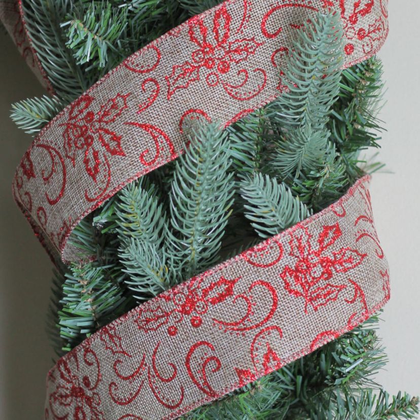 Red and Beige Christmas Wired Craft Ribbon 2.5" x 10 Yards