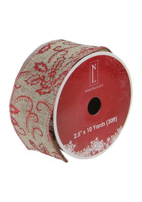 Northlight 2.5 x 120 Yards Diamond Wired Christmas Craft Ribbon - Red and  Beige