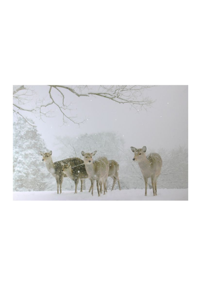 Small Fiber Optic Lighted Winter Woods with Deer Canvas Wall Art 12Inch x 11.75Inch