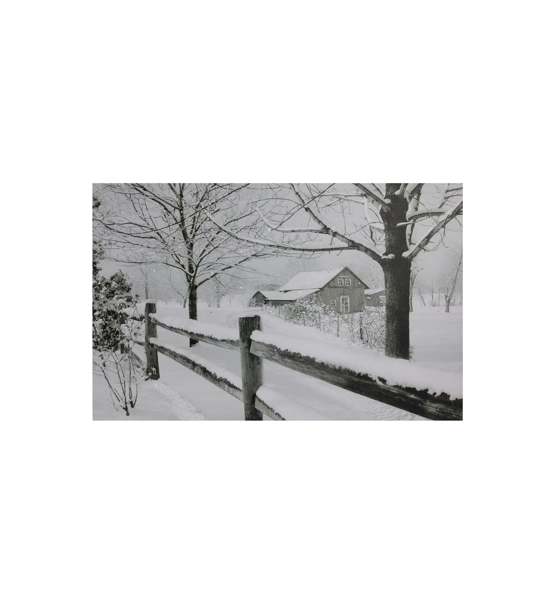 Large Fiber Optic Lighted Snowy Winter Cabin Canvas Wall Art 23.5Inch x 15.5Inch