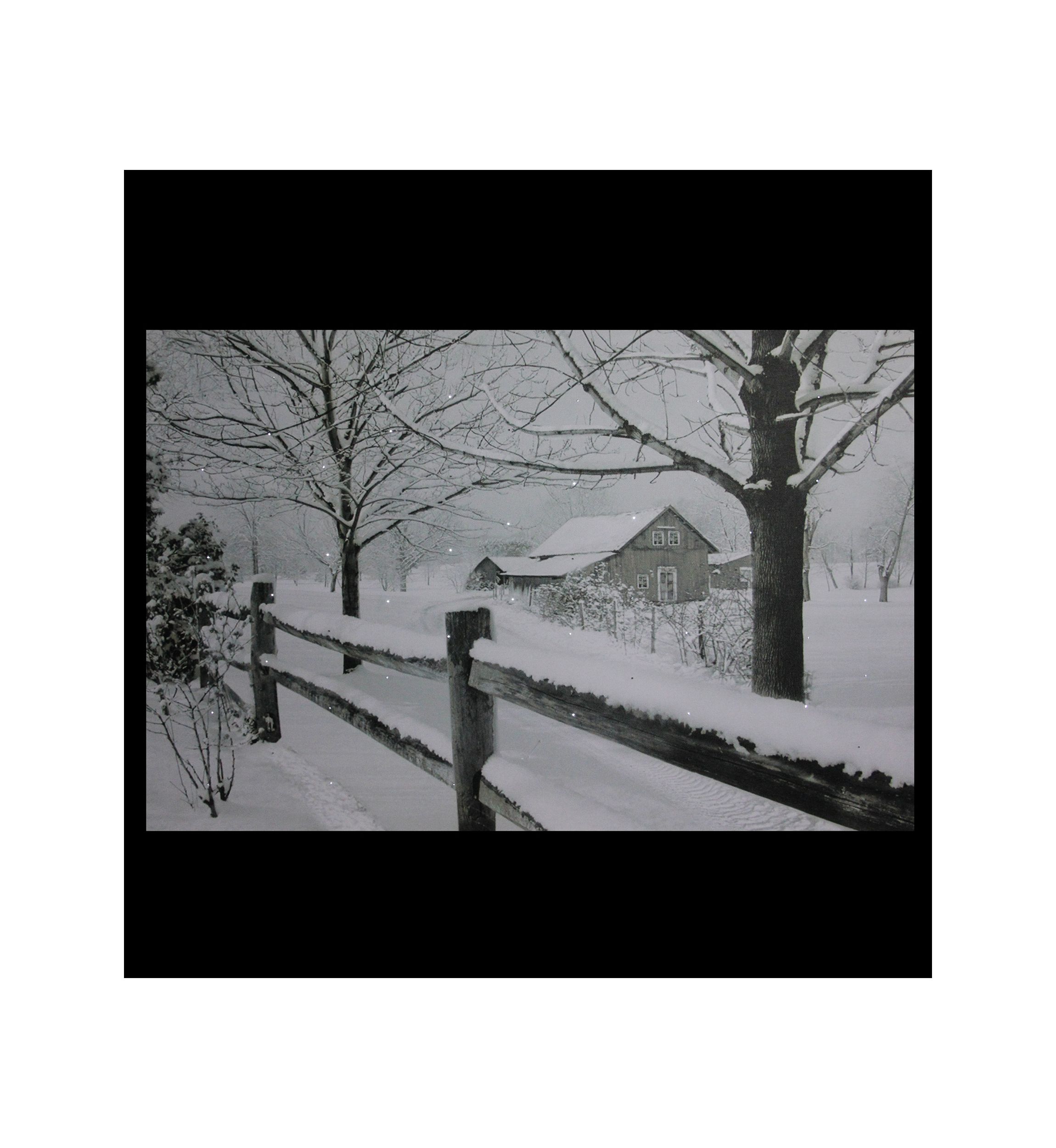 Large Fiber Optic Lighted Snowy Winter Cabin Canvas Wall Art 23.5Inch x 15.5Inch