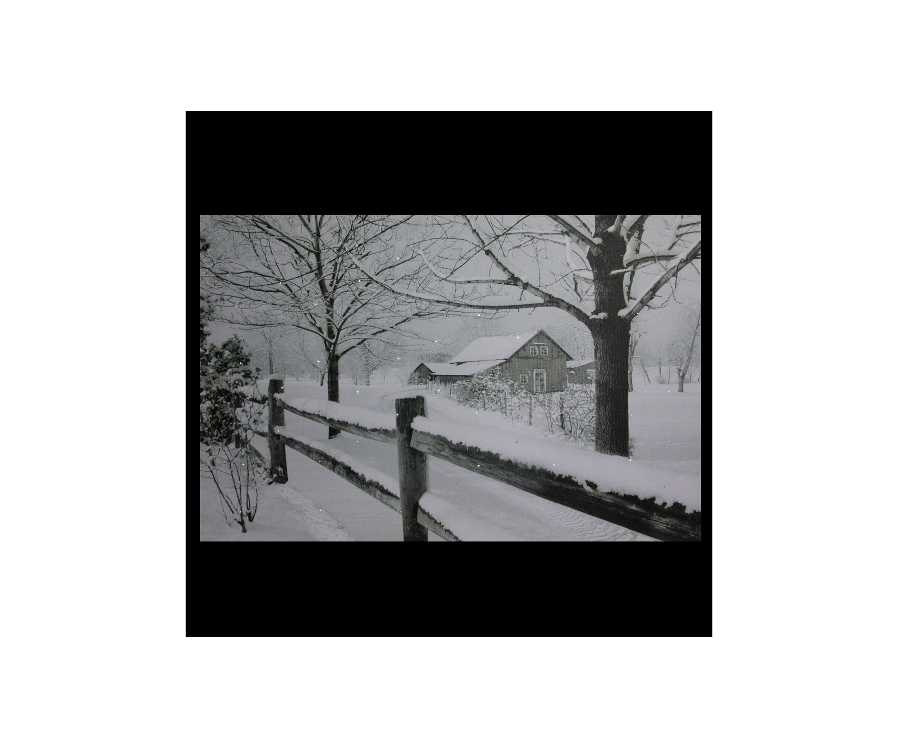 Large Fiber Optic Lighted Snowy Winter Cabin Canvas Wall Art 23.5Inch x 15.5Inch