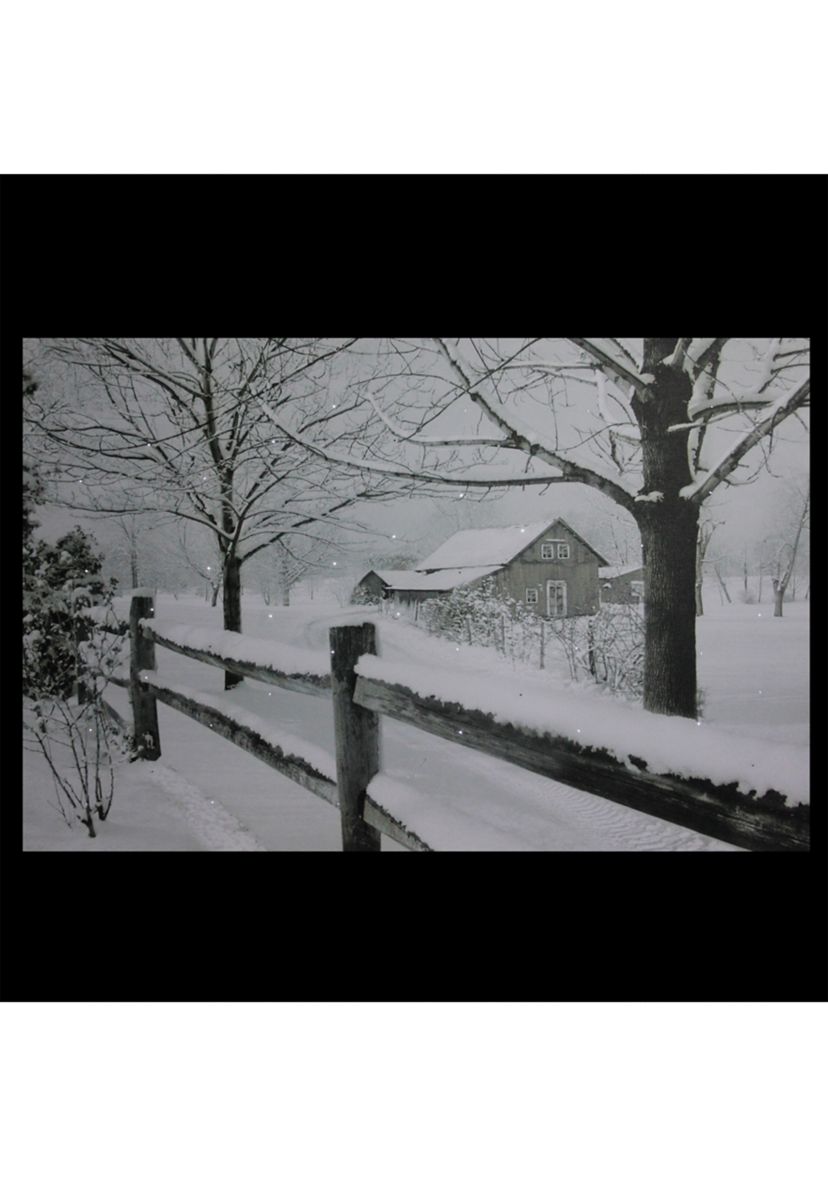 Large Fiber Optic Lighted Snowy Winter Cabin Canvas Wall Art 23.5Inch x 15.5Inch
