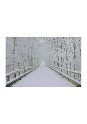 Small  Fiber Optic Lighted Winter Wooden Bridge Canvas Wall Art 12Inch x 15.75Inch