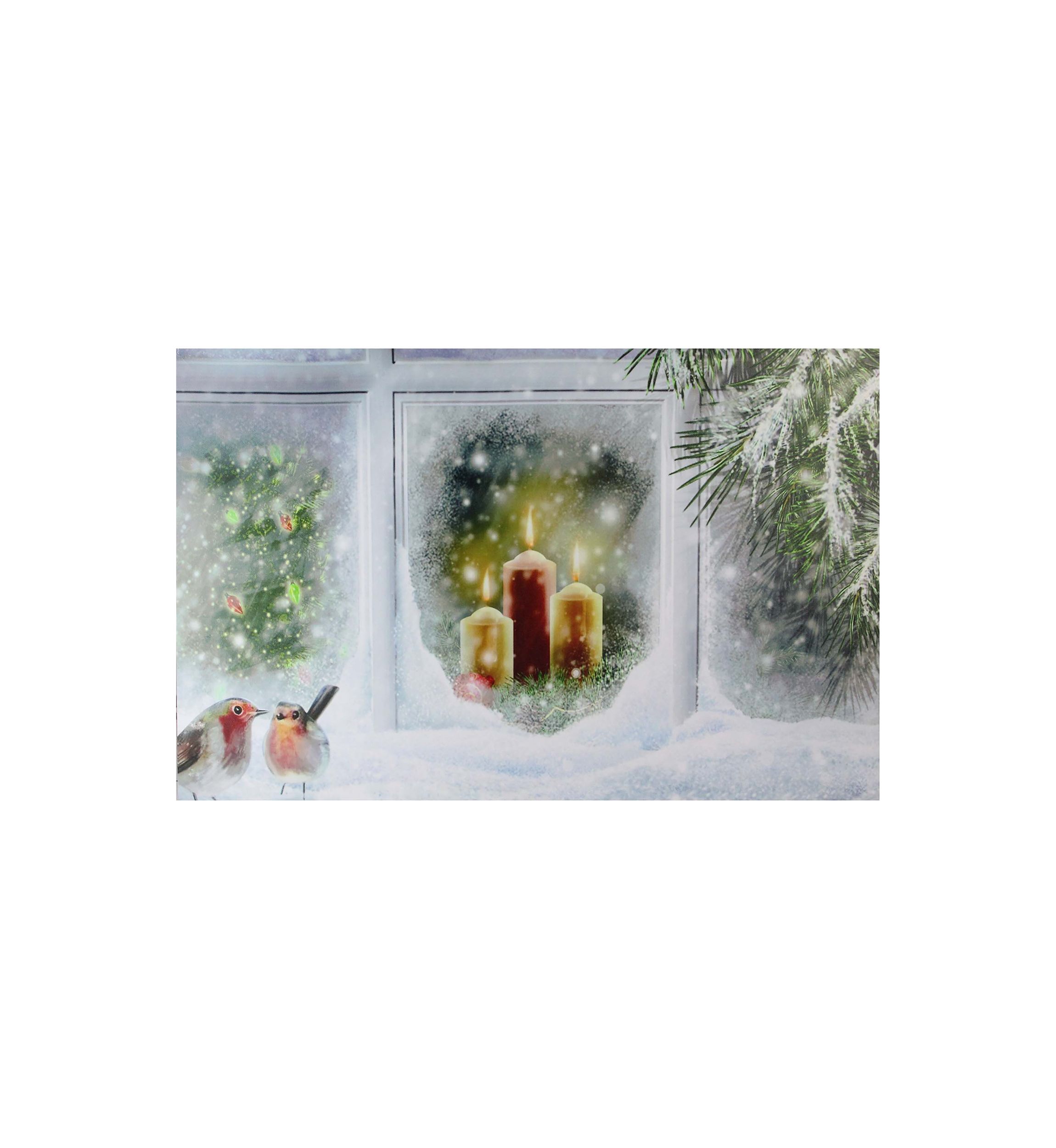 LED Lighted Snowy Window Pane and Candles Christmas Canvas Wall Art 23.5Inch x 15.5Inch