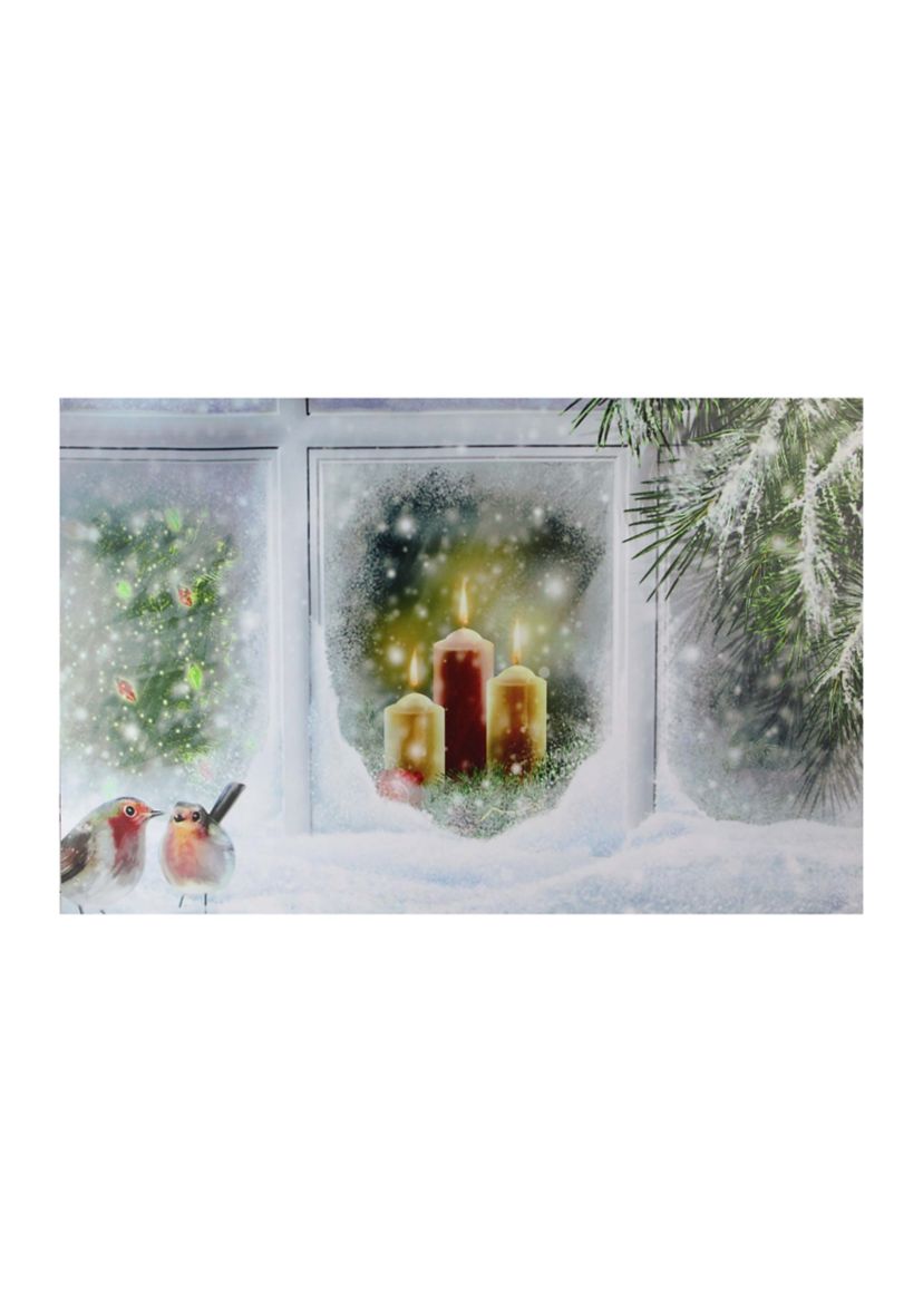 LED Lighted Snowy Window Pane and Candles Christmas Canvas Wall Art 23.5Inch x 15.5Inch