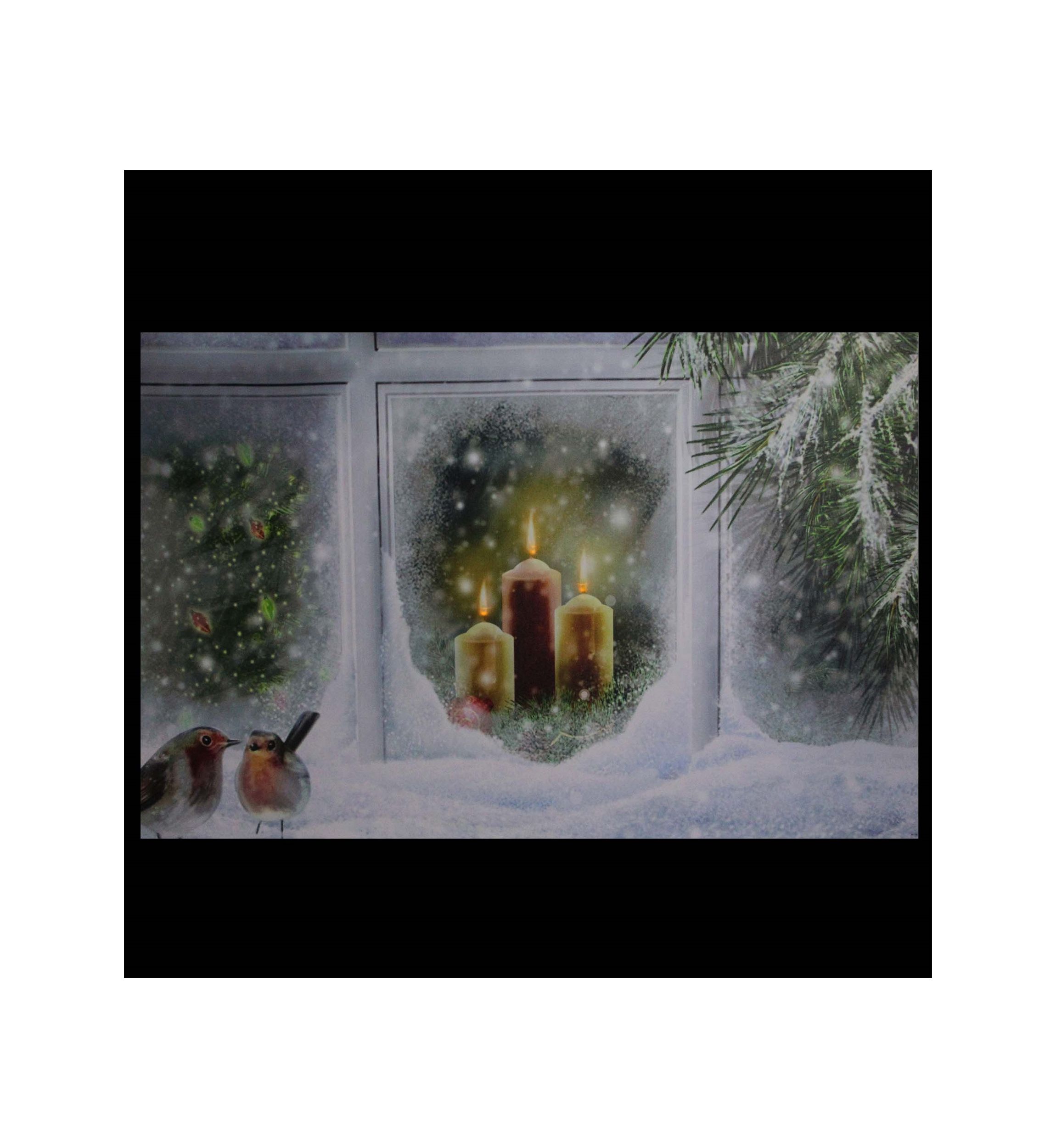 LED Lighted Snowy Window Pane and Candles Christmas Canvas Wall Art 23.5Inch x 15.5Inch