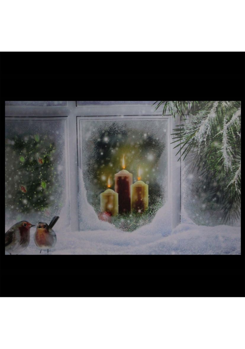 LED Lighted Snowy Window Pane and Candles Christmas Canvas Wall Art 23.5Inch x 15.5Inch