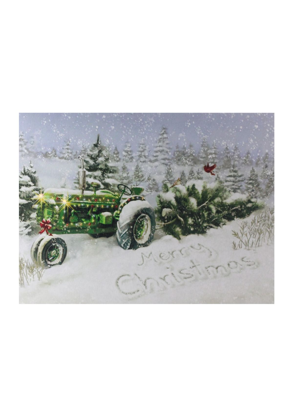 Fiber Optic and LED Lighted Merry Christmas Tractor Canvas Wall Art 12Inch x 15.75Inch
