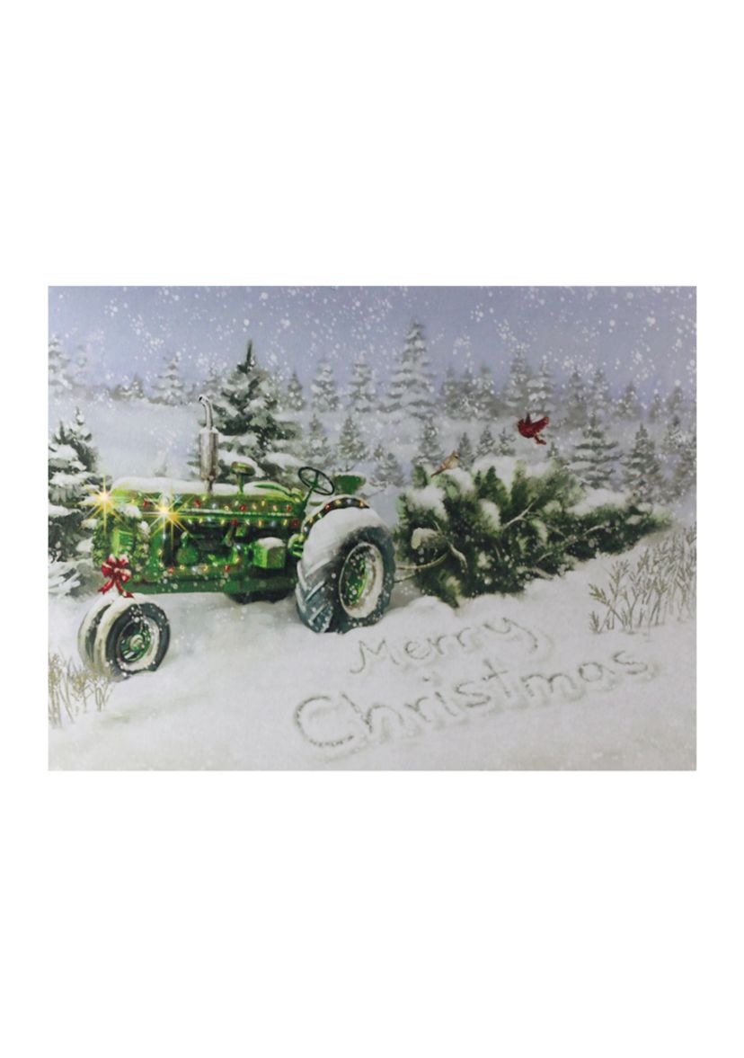 Fiber Optic and LED Lighted Merry Christmas Tractor Canvas Wall Art 12Inch x 15.75Inch