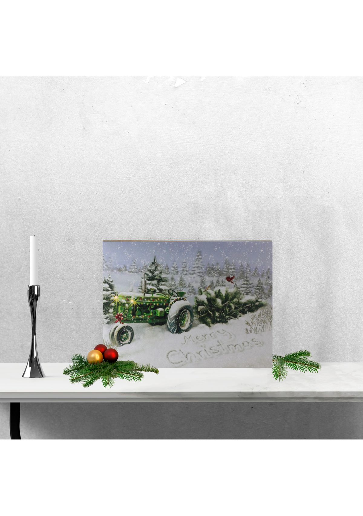 Fiber Optic and LED Lighted Merry Christmas Tractor Canvas Wall Art 12Inch x 15.75Inch
