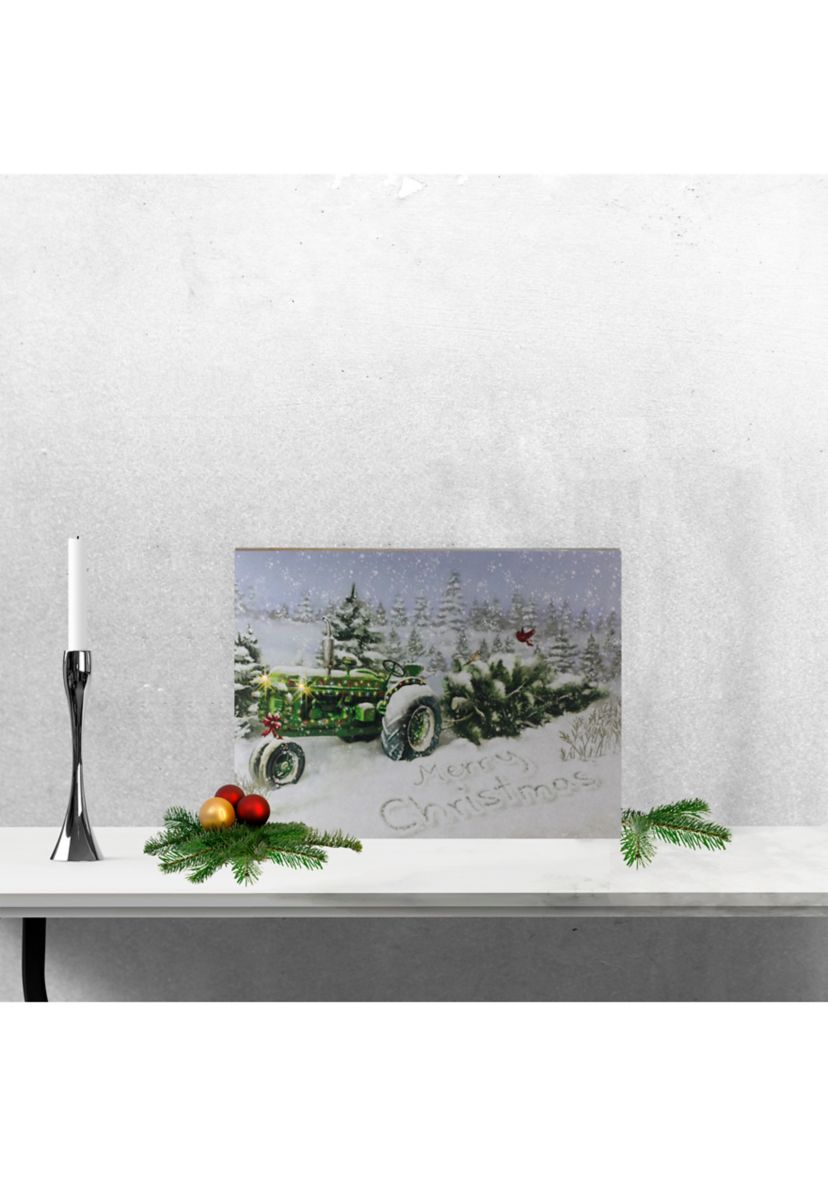 Fiber Optic and LED Lighted Merry Christmas Tractor Canvas Wall Art 12Inch x 15.75Inch