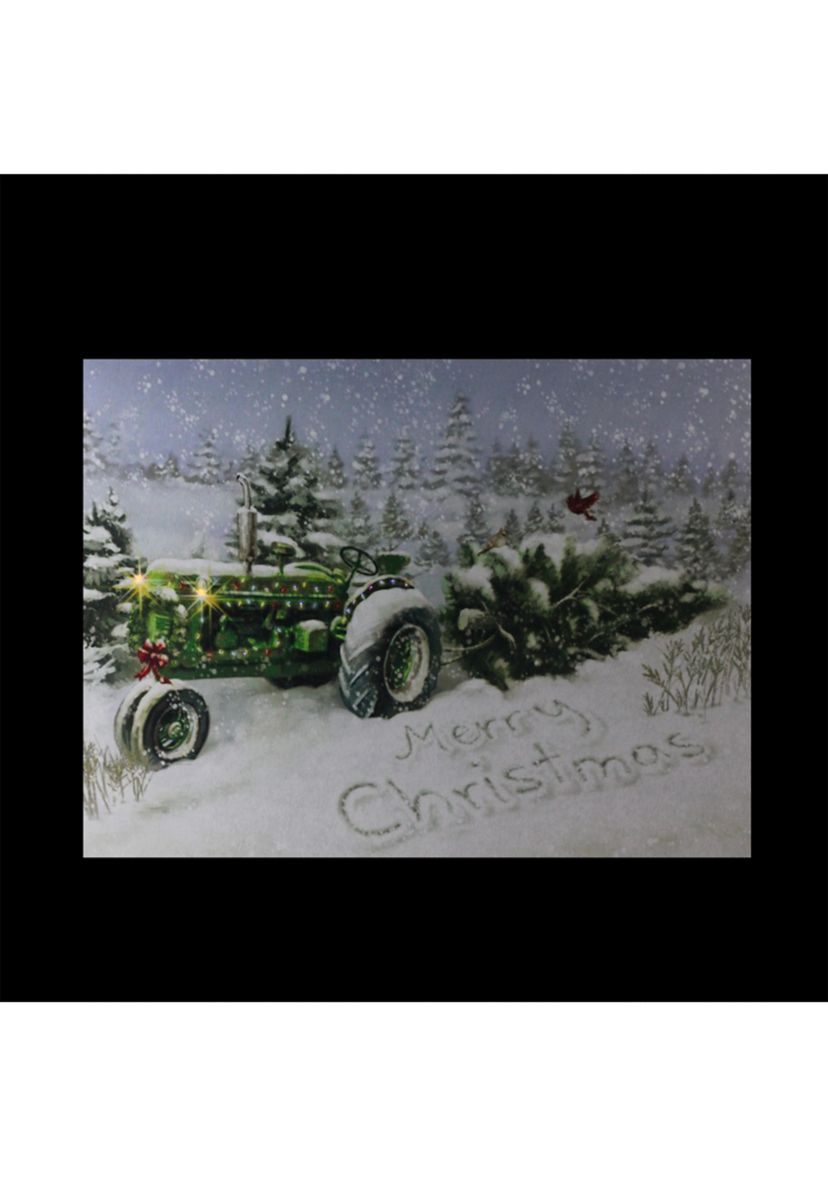 Fiber Optic and LED Lighted Merry Christmas Tractor Canvas Wall Art 12Inch x 15.75Inch